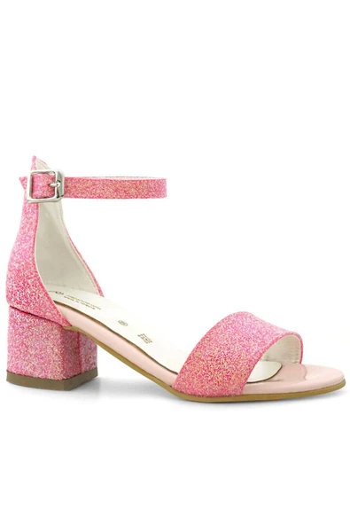 Lilo Simli Fuşya Pembe Tek Bantlı Kız Çocuk Topuklu Abiye Ayakkabı - Resim 2