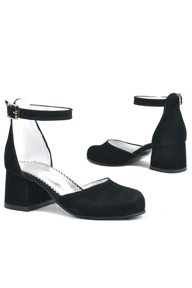 Merida Siyah Süet Kalın Topuklu Kız Çocuk Topuklu Ayakkabı - Resim 9