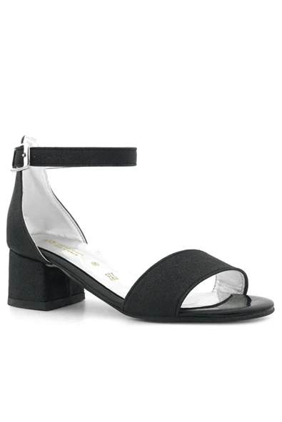 Lilo Simli Siyah Tek Bantlı Kız Çocuk Topuklu Abiye Ayakkabı ürün görseli