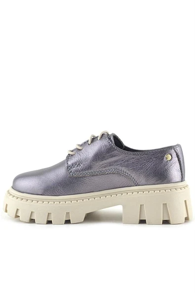 Rakerplus Platin Hakiki Deri Toka Detaylı Bağcıklı Kız Çocuk Günlük Ayakkabı - Resim 5