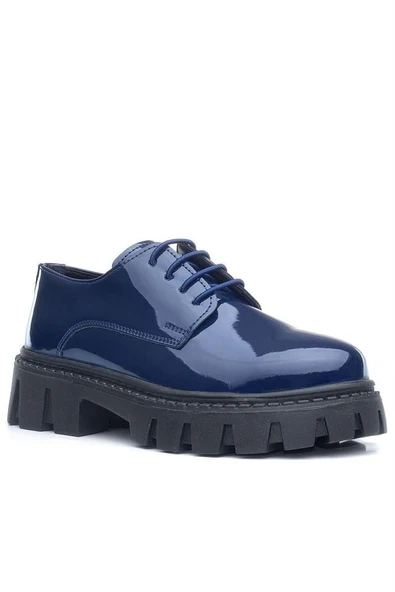 Rakerplus Lacivert Rugan Bağcıklı Kız Çocuk Oxford Okul Ayakkabı - 10