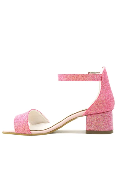 Lilo Simli Fuşya Pembe Tek Bantlı Kız Çocuk Topuklu Abiye Ayakkabı - Resim 5