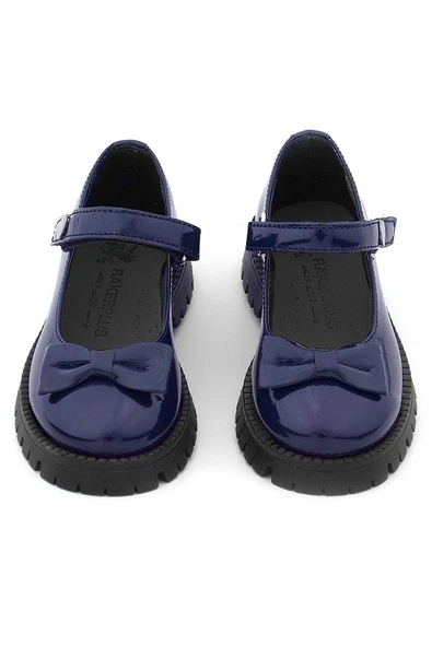 Rakerplus Lacivert Rugan Cırtlı Kalın Tabanlı Metal Detaylı Kız Çocuk Okul Ayakkabısı - 9