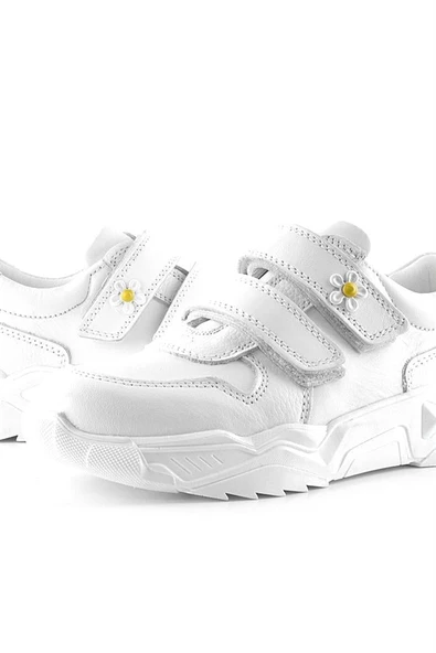 Rakerplus Hakiki Deri Beyaz Papatya Detaylı Kız Çocuk Günlük Ayakkabı - Resim 9