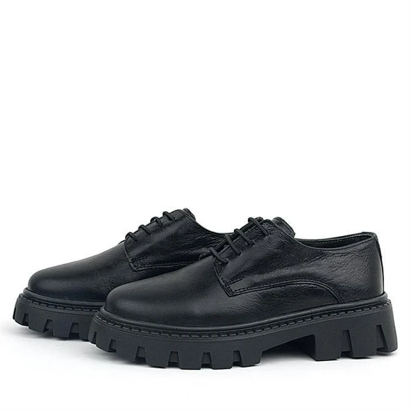 Rakerplus Siyah Kırışık Rugan Hakiki Deri Bağcıklı Kız Çocuk Oxford Okul Ayakkabı - 10