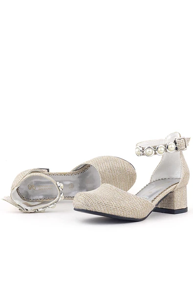 Merida Gold Simli Kalın Topuklu Taşlı Kız Çocuk Topuklu Ayakkabı - Resim 7