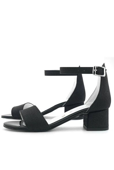 Lilo Simli Siyah Tek Bantlı Kız Çocuk Topuklu Abiye Ayakkabı - Resim 5