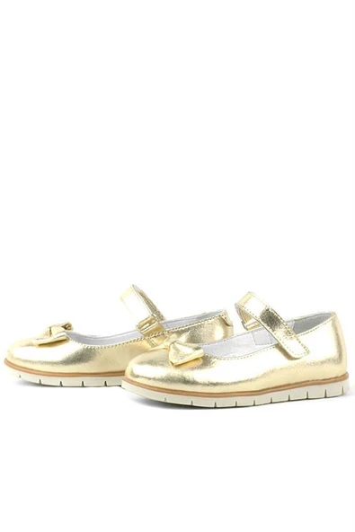 Rakerplus Hakiki Deri Gold Fiyonklu Cırtlı Kız Çocuk Babet - Resim 4