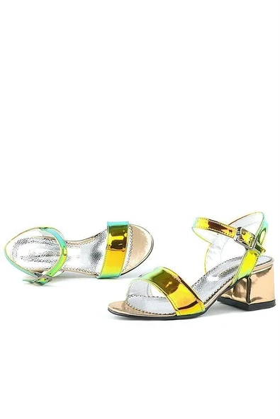 Pony Hologram Bakır-Yeşil Kalın Topuklu Kız Çocuk Abiye Ayakkabı - Resim 7