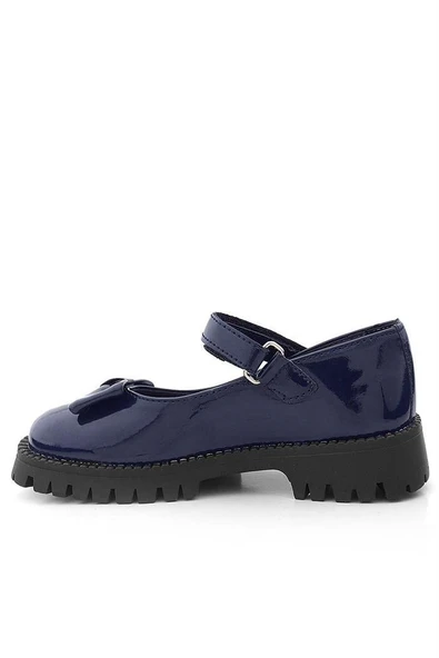 Rakerplus Lacivert Rugan Kalın Tabanlı Cırtlı Kız Çocuk Babet - Resim 5