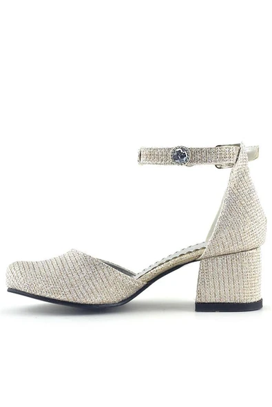 Merida Light Gold Simli Kalın Topuklu Taş Detaylı Kız Çocuk Topuklu Ayakkabı - Resim 9