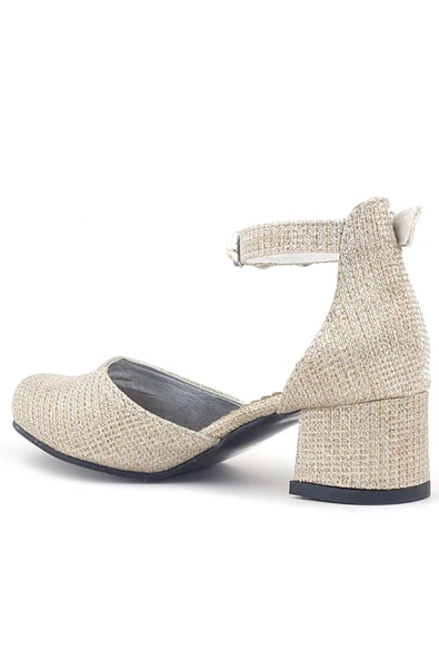 Merida Gold Simli Kalın Topuklu Taşlı Kız Çocuk Topuklu Ayakkabı - Resim 3