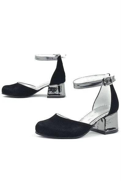 Merida Siyah Platin Kalın Topuklu Kız Çocuk Topuklu Ayakkabı - Resim 6