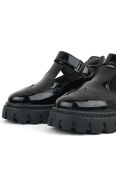 Rakerplus Siyah Rugan Cırtlı Kız Çocuk Okul Ayakkabı - 8