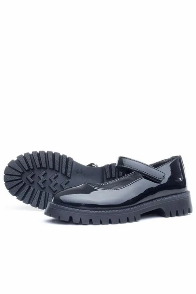 Rakerplus Siyah Rugan Cırtlı Kalın Tabanlı Kız Çocuk Okul Ayakkabısı - 7