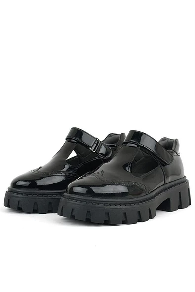 Rakerplus Siyah Rugan Cırtlı Kız Çocuk Okul Ayakkabı - 5