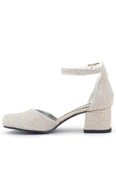 Merida Gold Simli Kalın Topuklu İnci Detaylı Kız Çocuk Topuklu Ayakkabı - Resim 3