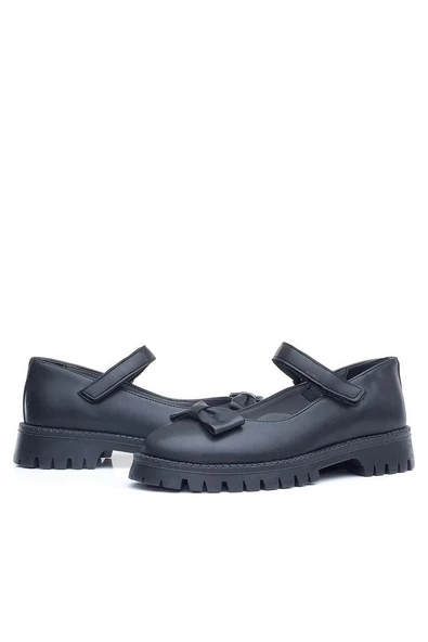 Rakerplus Siyah Mat Kalın Tabanlı Cırtlı Kız Çocuk Babet - Resim 8