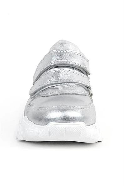Rakerplus Hakiki Deri Gümüş Beyaz Tabanlı Kız Çocuk Sneakers Ayakkabı - Resim 3
