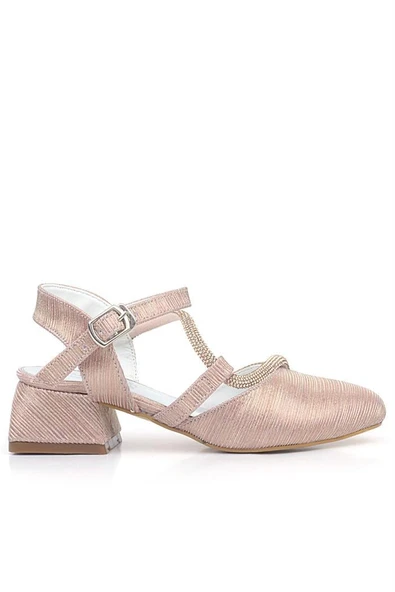 Betty Bakır Taşlı Kısa Topuklu Kız Çocuk Topuklu Ayakkabı - Resim 3