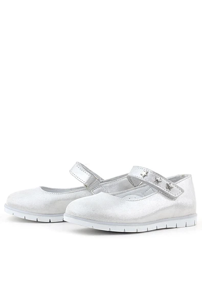 Rakerplus Hakiki Deri Gümüş Yıldızlı Cırtlı Kız Çocuk Babet - Resim 4