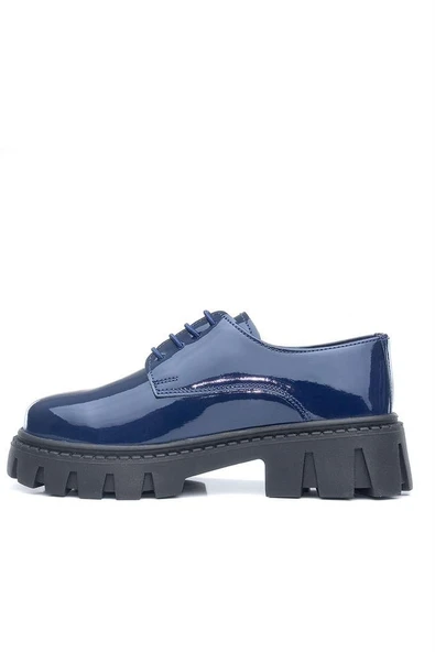 Rakerplus Lacivert Rugan Bağcıklı Kız Çocuk Oxford Okul Ayakkabı - 6