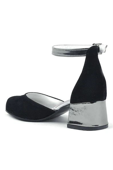 Merida Siyah Platin Kalın Topuklu Kız Çocuk Topuklu Ayakkabı - Resim 11