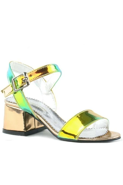 Pony Hologram Bakır-Yeşil Kalın Topuklu Kız Çocuk Abiye Ayakkabı - Resim 9