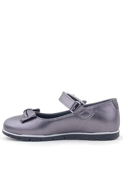 Rakerplus Hakiki Deri Platin Kurdele Detaylı Cırtlı Kız Çocuk Babet Ayakkabı - Resim 11