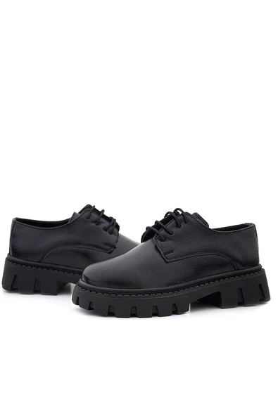 Rakerplus Siyah Kırışık Rugan Bağcıklı Kız Çocuk Oxford Okul Ayakkabı - 8