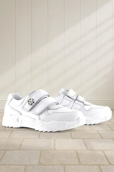 Rakerplus Hakiki Deri Beyaz Çiçek Detaylı Kız Çocuk Spor Ayakkabı ürün görseli