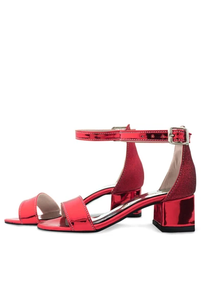 Elsa Kırmızı Aynalı Kalın Topuklu Kız Çocuk Abiye Ayakkabı - Resim 6