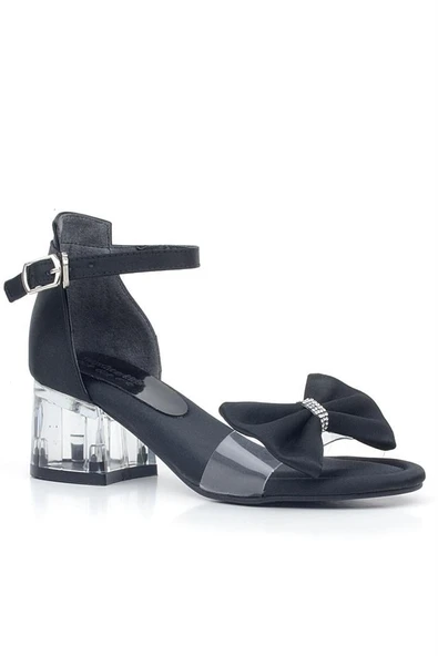 Jessie Siyah Saten Kurdeleli Kız Çocuk Topuklu Ayakkabı ürün görseli