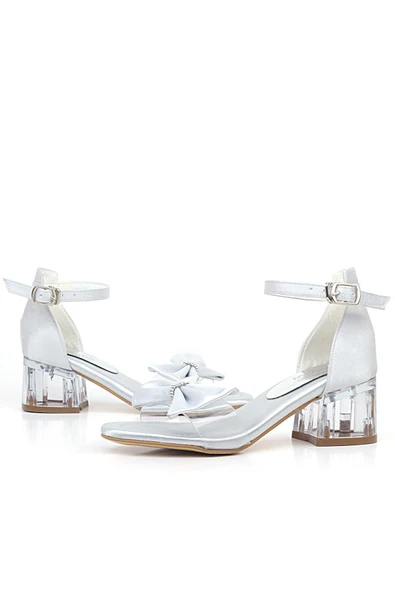 Jessie Gümüş Saten Kurdeleli Kız Çocuk Topuklu Ayakkabı - Resim 7