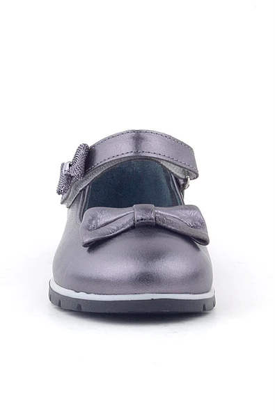 Rakerplus Hakiki Deri Platin Kurdele Detaylı Cırtlı Kız Çocuk Babet Ayakkabı - Resim 2