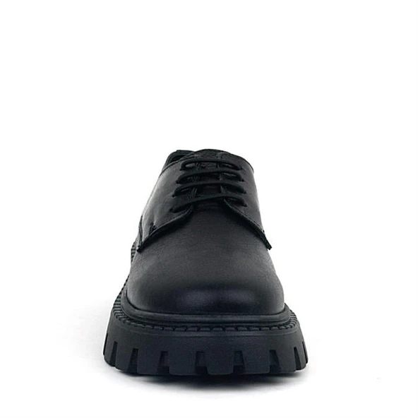 Rakerplus Siyah Kırışık Rugan Hakiki Deri Bağcıklı Kız Çocuk Oxford Okul Ayakkabı - 3