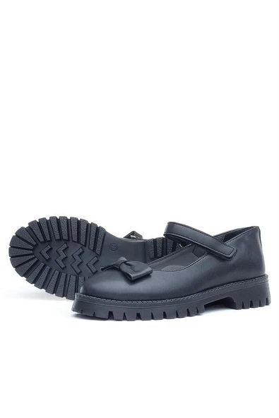 Rakerplus Siyah Mat Kalın Tabanlı Cırtlı Kız Çocuk Babet - Resim 7