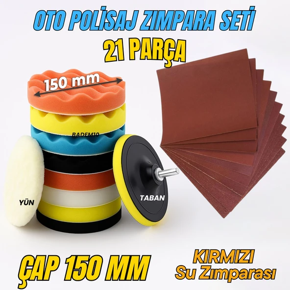 Pasta Cila 150 mm Polisaj Süngeri Seti Toplam 21 Parça Sulu Zımpara Parlatma Pedi Matkap Uyumlu Oto ürün görseli