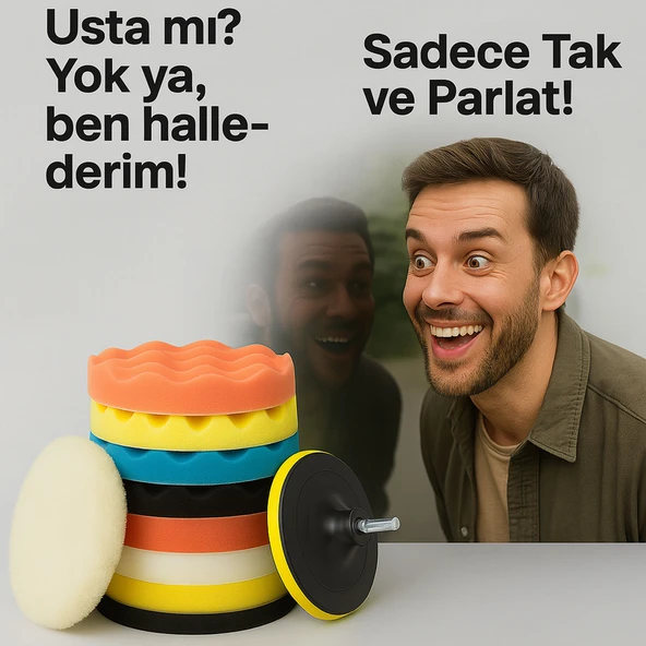 Pasta Cila 150 mm Polisaj Süngeri Seti Toplam 21 Parça Sulu Zımpara Parlatma Pedi Matkap Uyumlu Oto - Resim 8