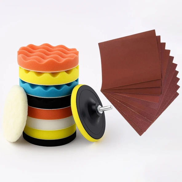 Pasta Cila 150 mm Polisaj Süngeri Seti Toplam 21 Parça Sulu Zımpara Parlatma Pedi Matkap Uyumlu Oto - Resim 10