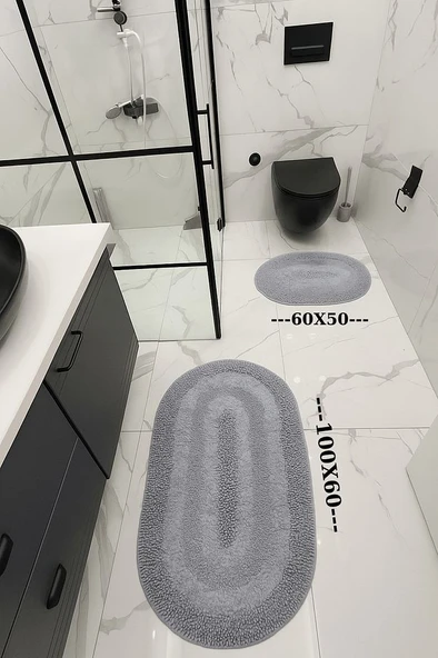 %100 Pamuk Dokuma, Su Emici, Banyo Paspas Seti, Banyo Halısı Vera 2'li Klozet Takım 60x100-60x50 - 4