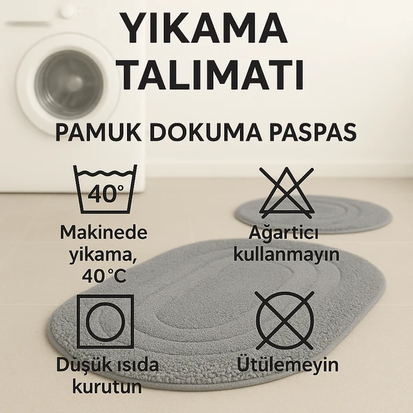 %100 Pamuk Dokuma, Su Emici, Banyo Paspas Seti, Banyo Halısı Vera 2'li Klozet Takım 60x100-60x50 - 3