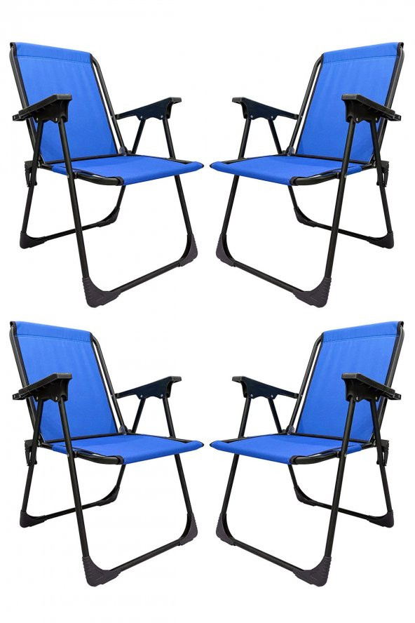 4 Adet Kamp Sandalyesi Piknik Koltuğu Plaj Şezlongu Mavi