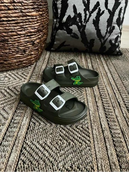 Ayfox Timsah Figürlü Çift Tokalı Anatomik Yüksek Taban Ultra Hafif Kaydırmaz Plaj Havuz Günlük Çocuk Terlik ürün görseli