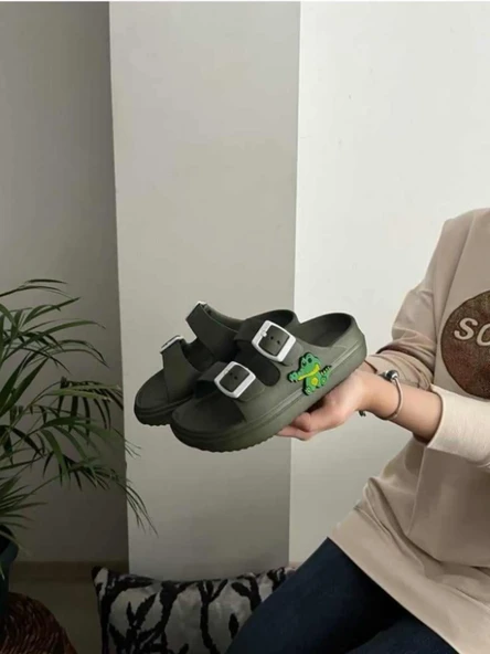 Ayfox Timsah Figürlü Çift Tokalı Anatomik Yüksek Taban Ultra Hafif Kaydırmaz Plaj Havuz Günlük Çocuk Terlik - Resim 3