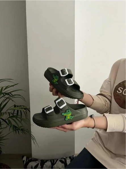 Ayfox Timsah Figürlü Çift Tokalı Anatomik Yüksek Taban Ultra Hafif Kaydırmaz Plaj Havuz Günlük Çocuk Terlik - Resim 5