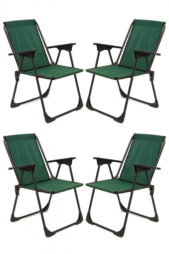 4 Adet Kamp Sandalyesi Piknik Koltuğu Plaj Şezlongu Yeşil