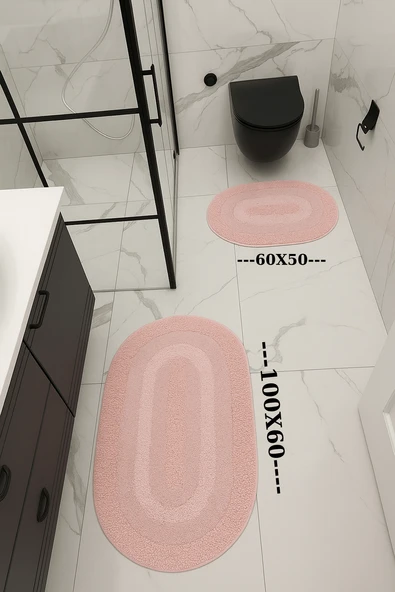 %100 Pamuk Dokuma, Su Emici, Banyo Paspas Seti, Banyo Halısı Vera 2'li Klozet Takım 60x100-60x50 - 7