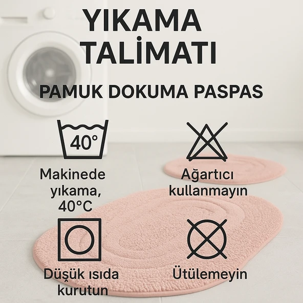 %100 Pamuk Dokuma, Su Emici, Banyo Paspas Seti, Banyo Halısı Vera 2'li Klozet Takım 60x100-60x50 - 3