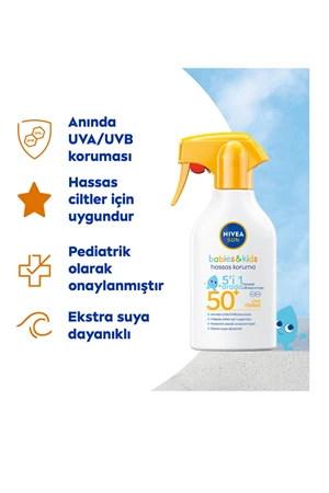 Nivea Sun Bebek & Çocuk Güneş Spreyi SPF 50 – 270 ml | Hassas Ciltler İçin Yüksek Koruma | Suya Dayanıklı Güneş Koruyucu - Resim 2